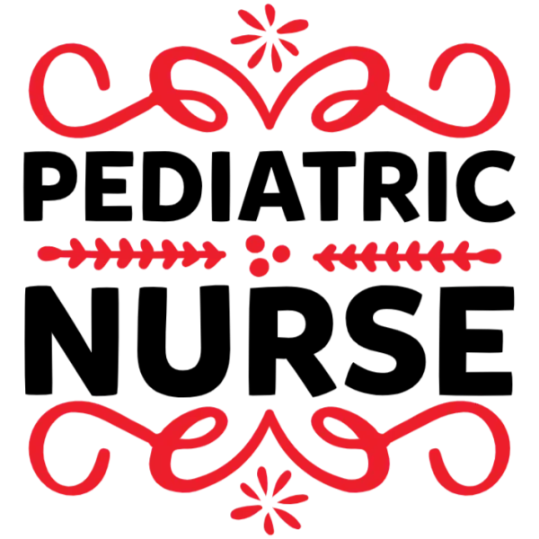 Pediatric Nurse with Red Swirls and Flowers