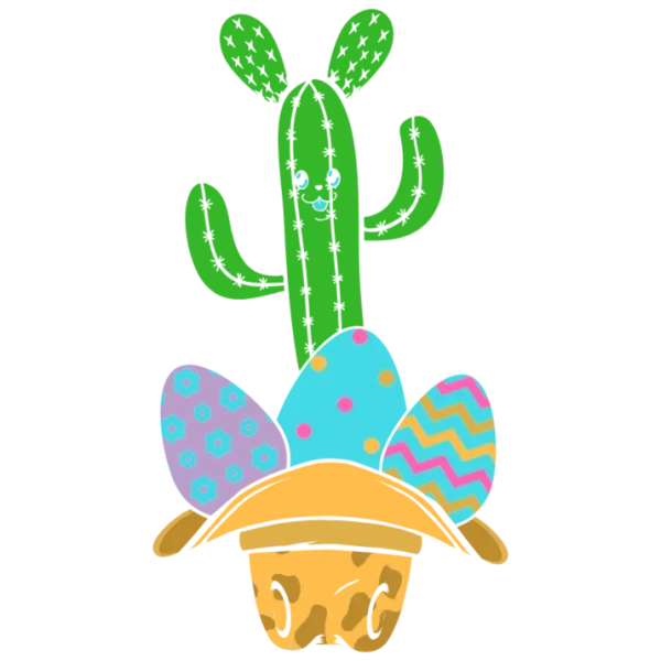 Cactus and Easter Eggs in a Pot