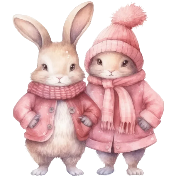 Pink Winter (Cute Rabbit Couple)