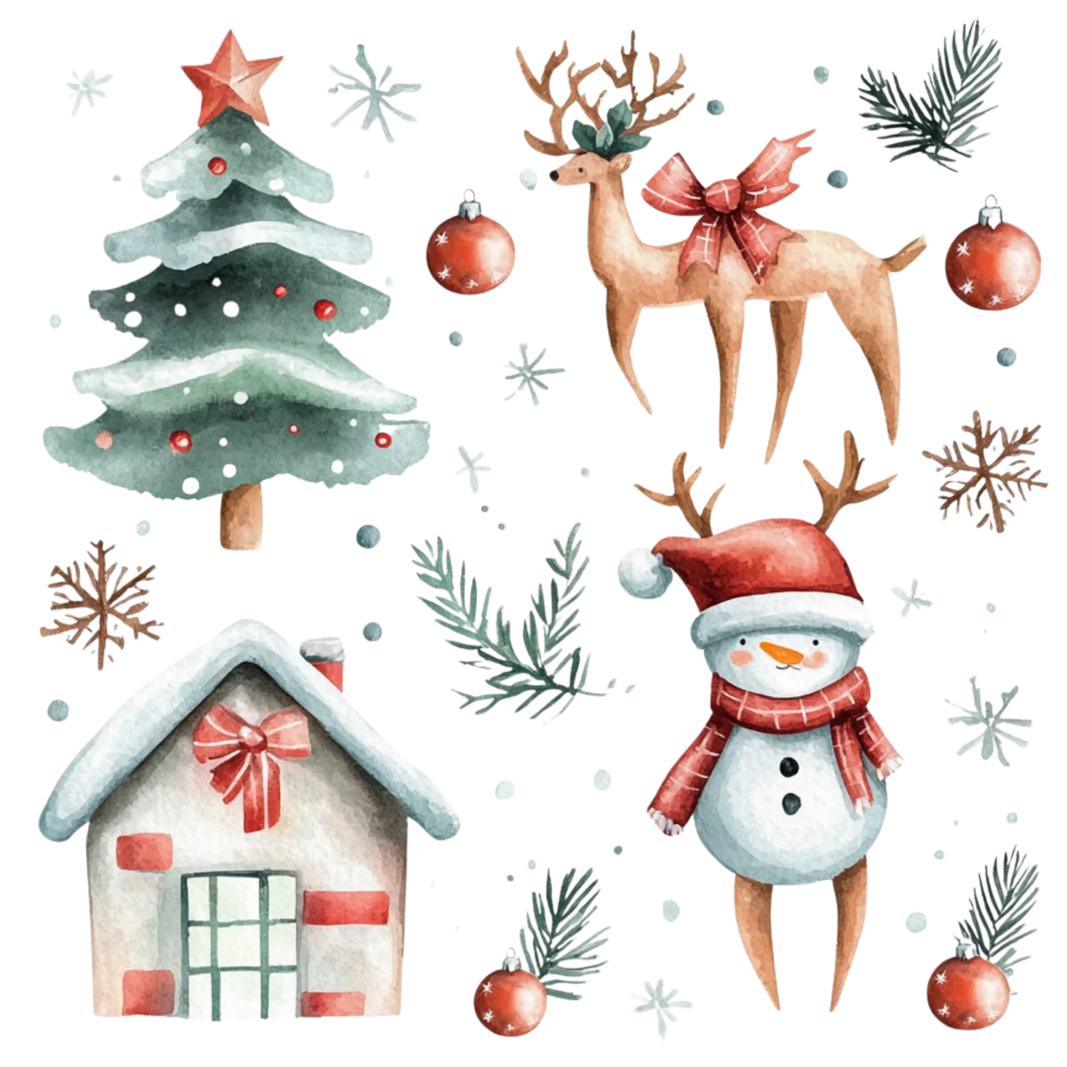 Vintage Old Christmas(Snow House, Tree, Reindeer, Snowman) - Image 2