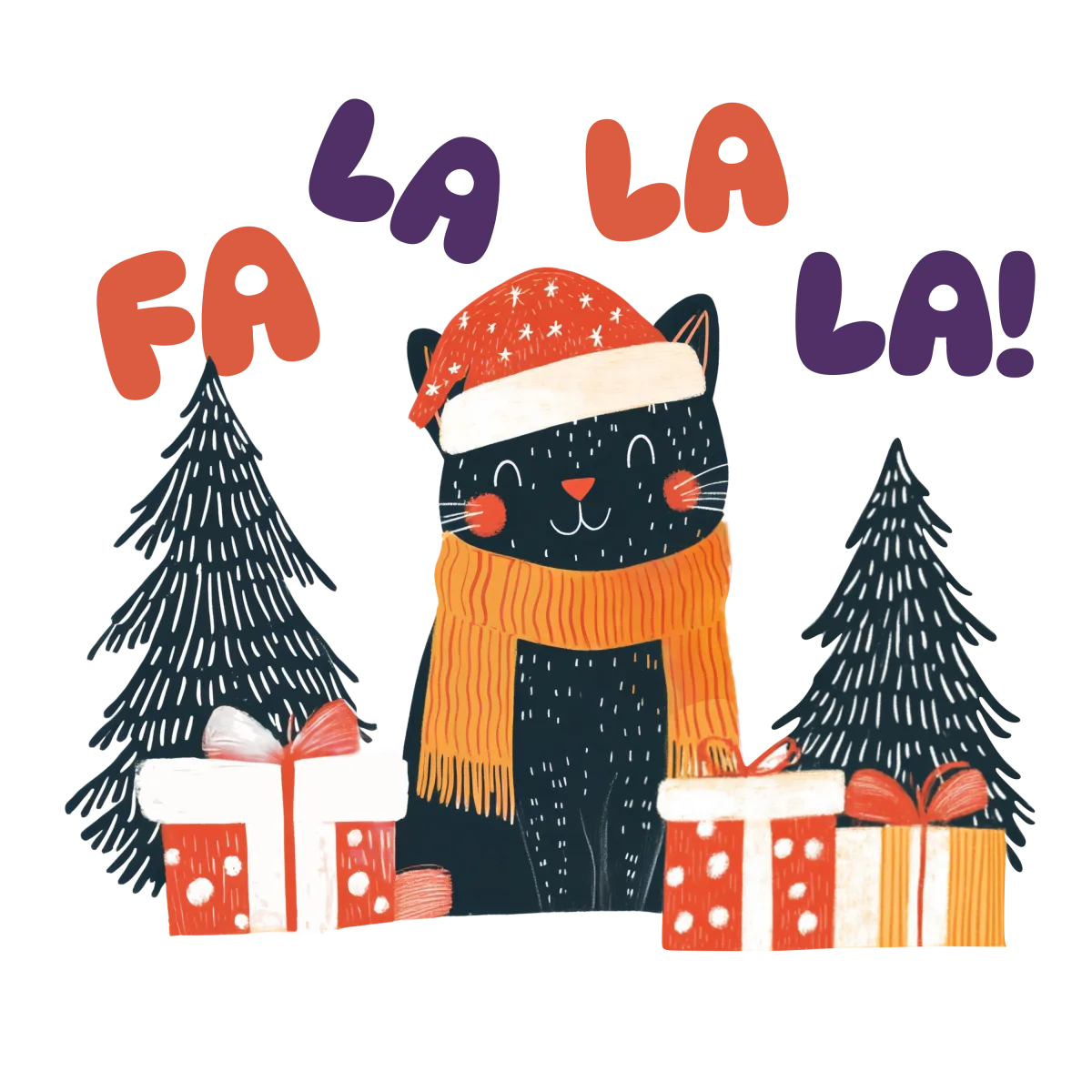 Hand-Drawn Cat with Christmas gifts - Image 3